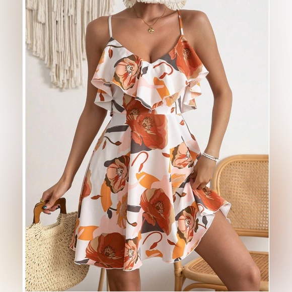 Boho Floral Print Ruffle Trim Cami Dress - Picture 2 of 6